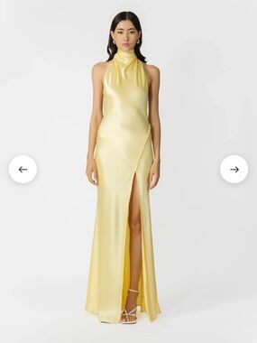 Satin Halter Maxi Dress in Soft Yellow with Side Slit